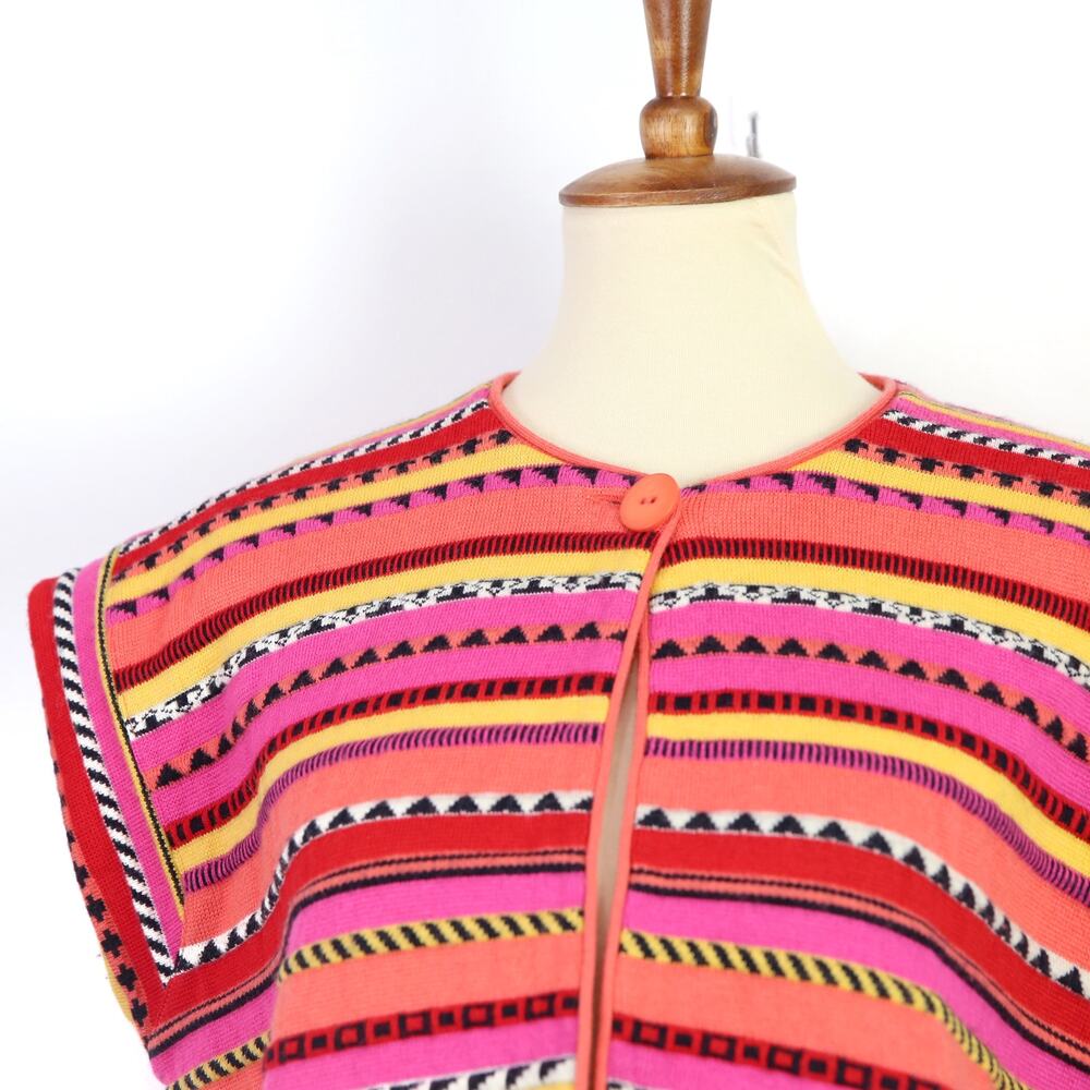 Vintage 90s Rodier pink orange yellow geometric striped open front cardigan OS